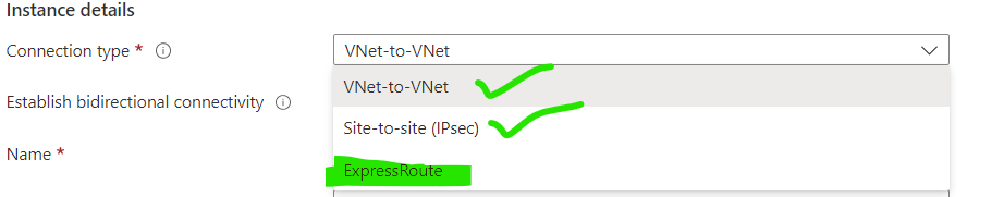 create connection type express route circuit