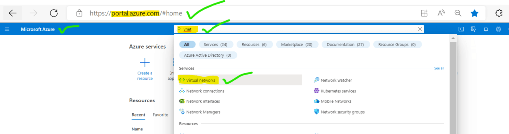 1 goto Azure portal and serch for Vnet and open virtual network