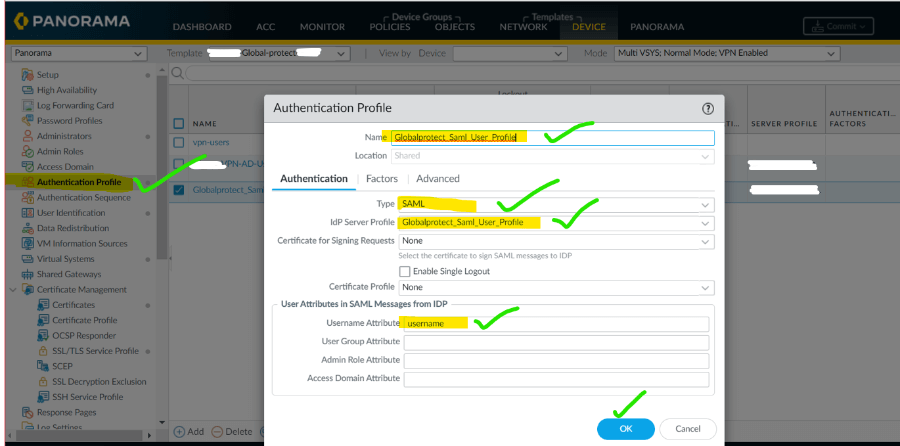 9 goto Authentication profile and add new profile for SAML.